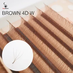 Supmacio Brown 4D W-Shaped Wire Eyelashes Extensions 4 Tip C/D Curl 0.07 Automatic Bloom Mesh Net Cross Lash