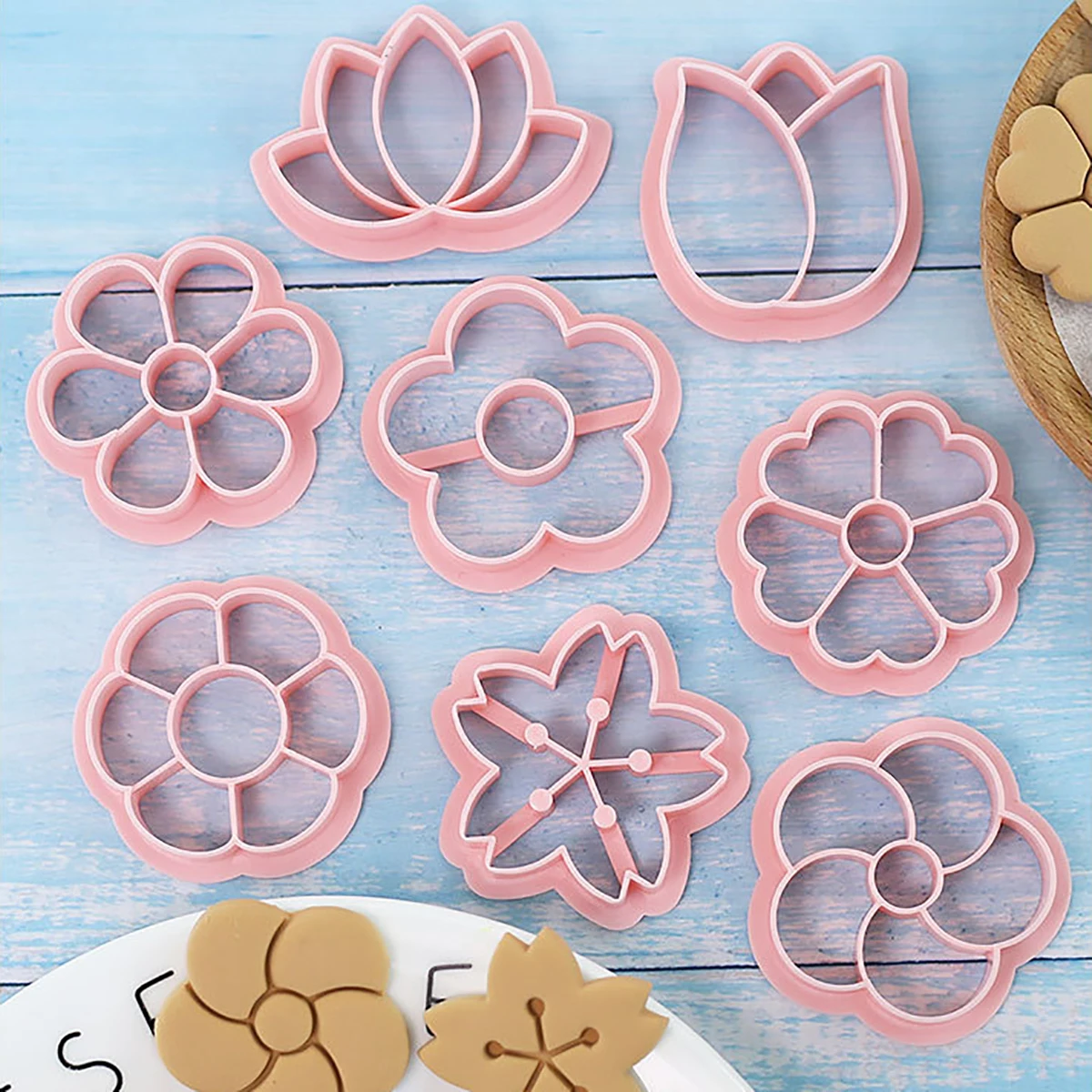 بسكويت للأطفال على شكل زهرة ، خبز قوالب ، معجنات ، فندان ، قواطع إطار طعام ، قاطع ختم بسكويت ، مجموعة 8