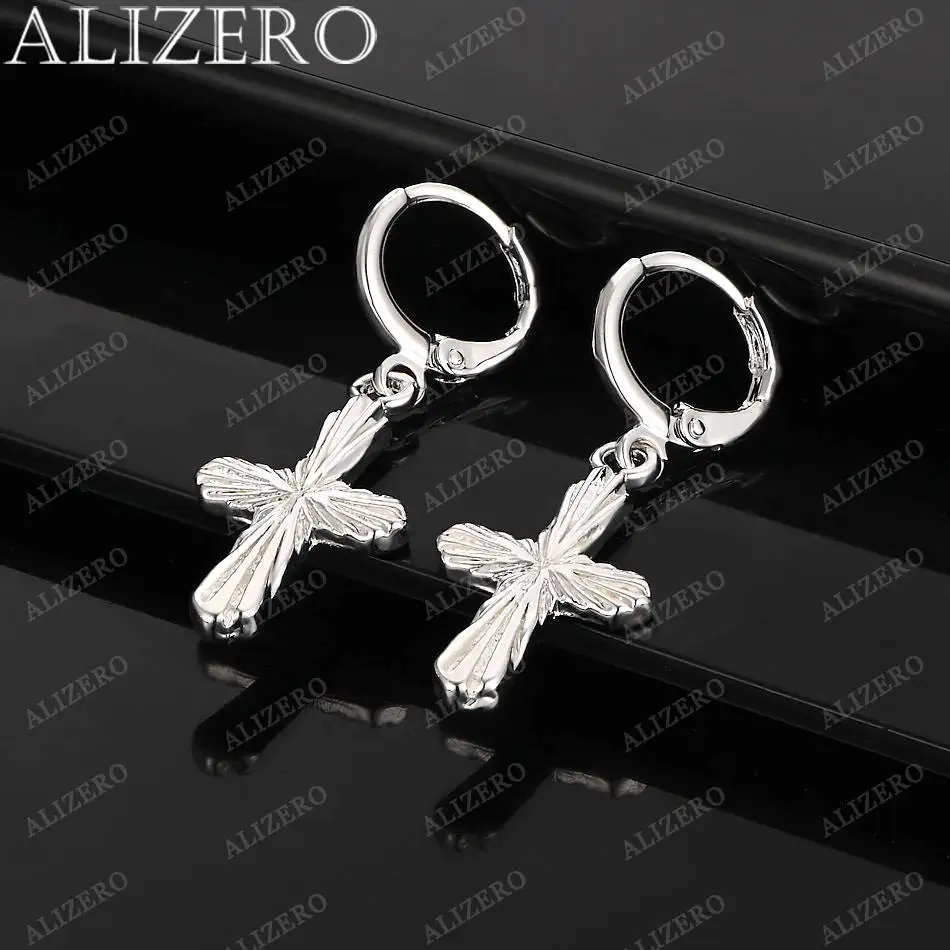 

925 Sterling Silver Earrings Textured Cross Drop Earrings For Women Jewelry Fashion Party and Daily Wear