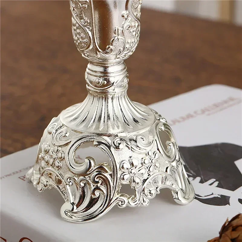 2pcs Retro Candlestick Gold Silver Candle Holder Wedding Centerpieces Candle Holders Banquet Dinning Table Decorations Ornaments