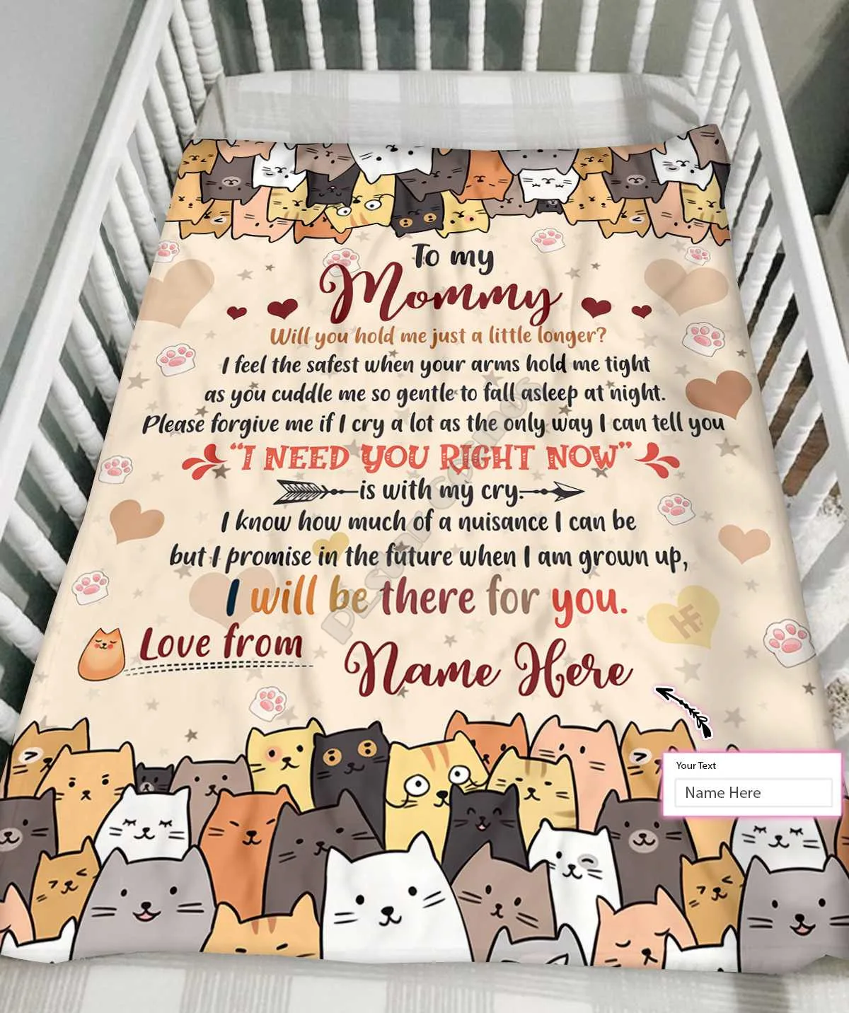 To Mommy Happy Mother's Day Cute Cartoon Cat Custom You Name Blanket Kids Adult Soft Bed Cover Sheet Plush Blanket