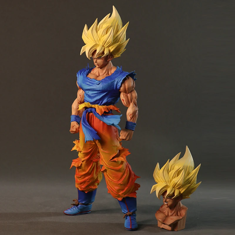 

28 Cm Dragon Ball Gk First Super Son Goku Anime Figure Double Head Swap Super Saiyan Model Desktop Ornament Statue Kids Toy Gift