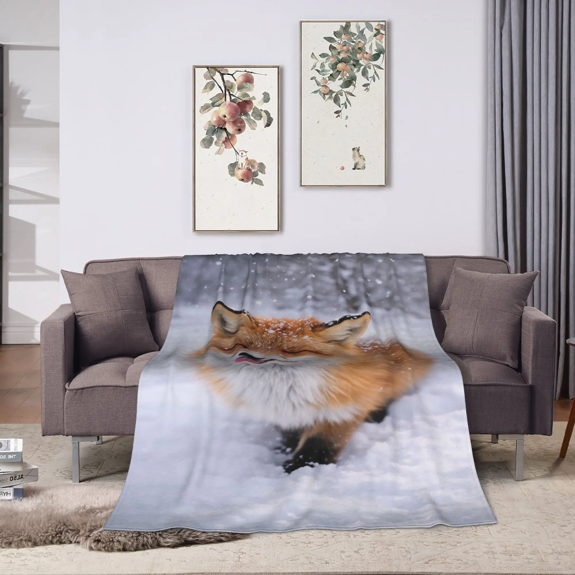 Cozy Blanket Plane Travel Cute Fox Throw Blanket Casual  Bedspread For Chair Sofa Bed