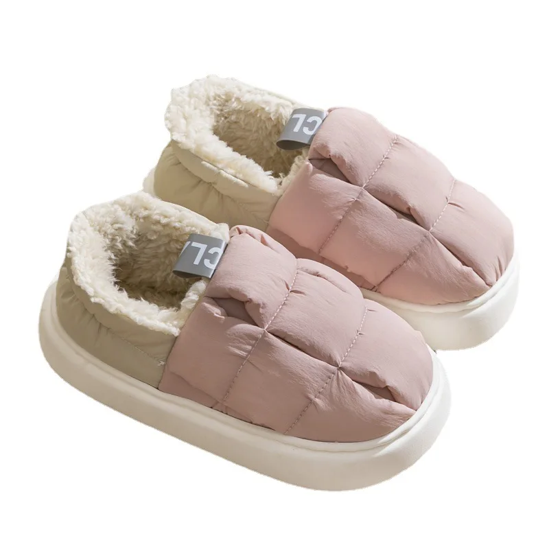 Ladies Block plush slippers velvet winter women shoes daily indoor home unisex fur slides men's slipper shoes