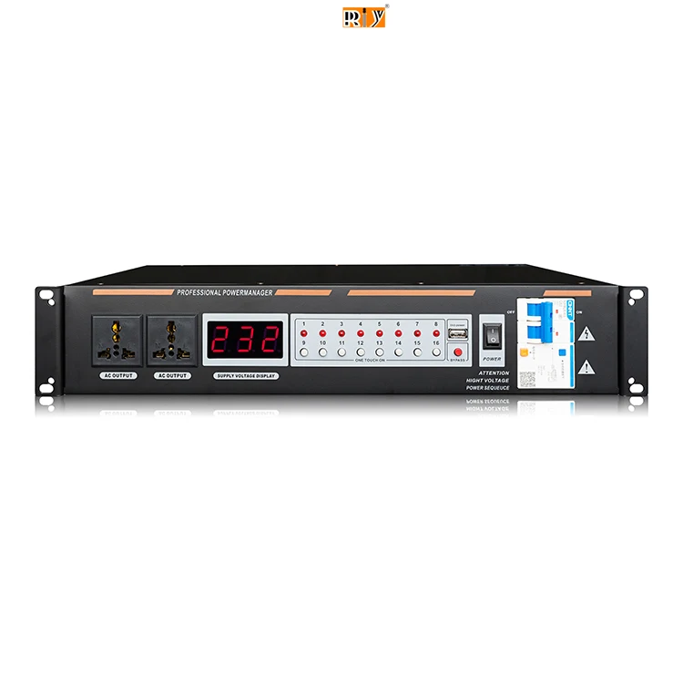

DB-1602 18 Outlet Power Sequencer Conditioner 6000W Rack Mount Pro Audio Digital Power Supply Controller Regulator