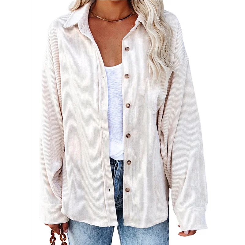

AOAO-Womens Corduroy Button Down Shirts Boyfriend Long Sleeve Oversized Blouses Tops