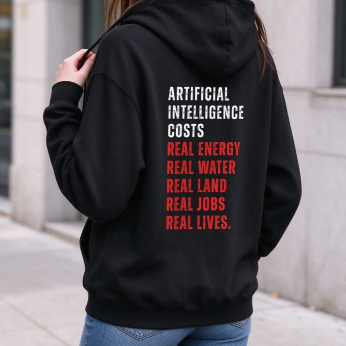 Artificial Intelligence Costs Real Lives Hoodie AI Protest Sweatshirt Anti Data Center Top Environmental Activist Apparel Unisex