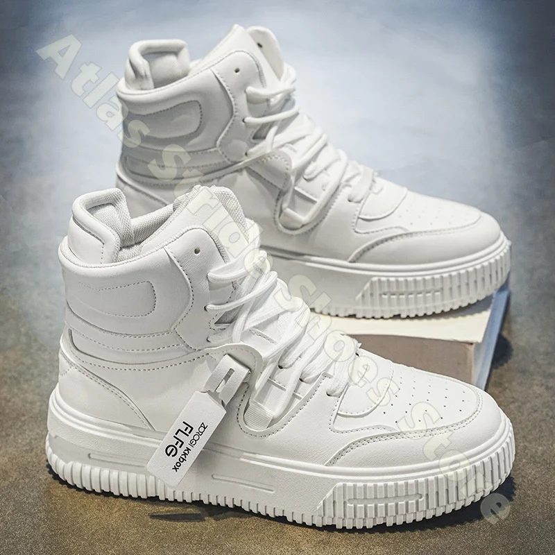 High Top White Platform Sneakers Breathable Non Slip Lace Up Lightweight Comfortable Casual Streetwear Walking Shoes