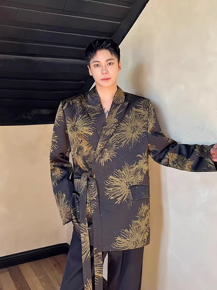

Retro Sle Printed Casual Suit Jaet Flaing Youthful Charm New Chinese Faion Loose Fit Autumn Wear Single Button Closure