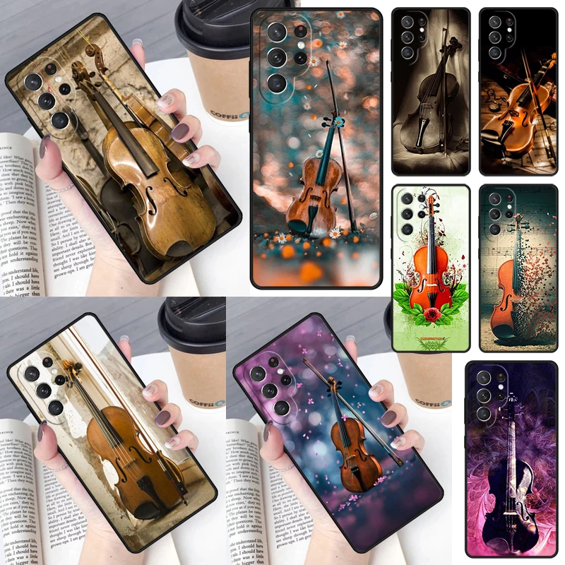 Elegant Violins Bow Sheet Music Phone Case for Samsung Galaxy S26 Ultra S25 S24 S23 S22 S21 S20 Note10 Plus FE Cover Luxury