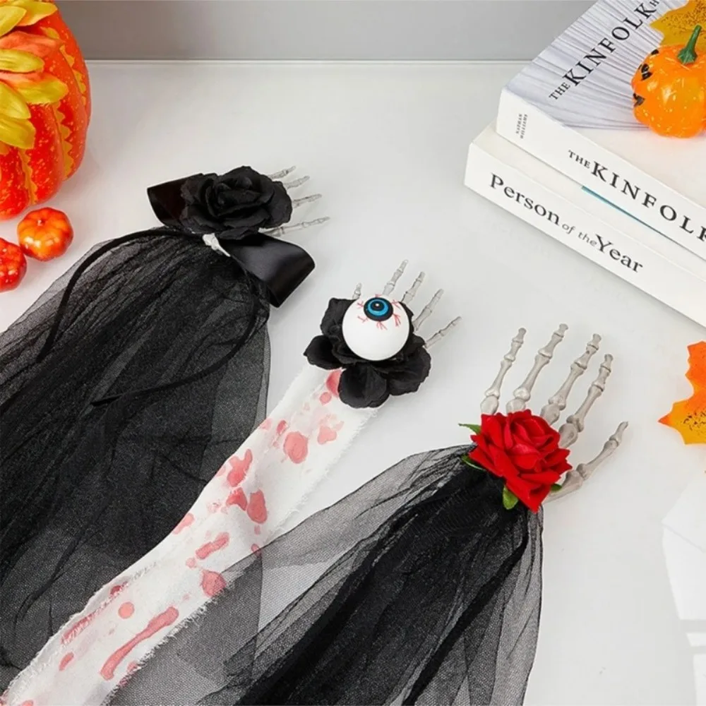 Hairpin Hair Accessories Veil Unique Headbands Gothic Headwear Creative Skull Flower Embellishment Black Flower Hair Accessories