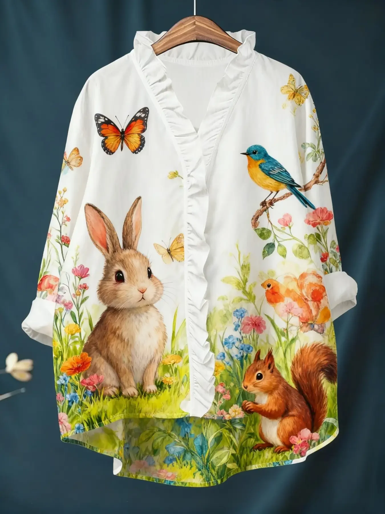 قميص نسائي جديد بأكمام طويلة مطبوع رقميًا لعيد الميلاد مع ياقة مكشكشة، مقاس فضفاض، ملابس حمراء وحيوية #3