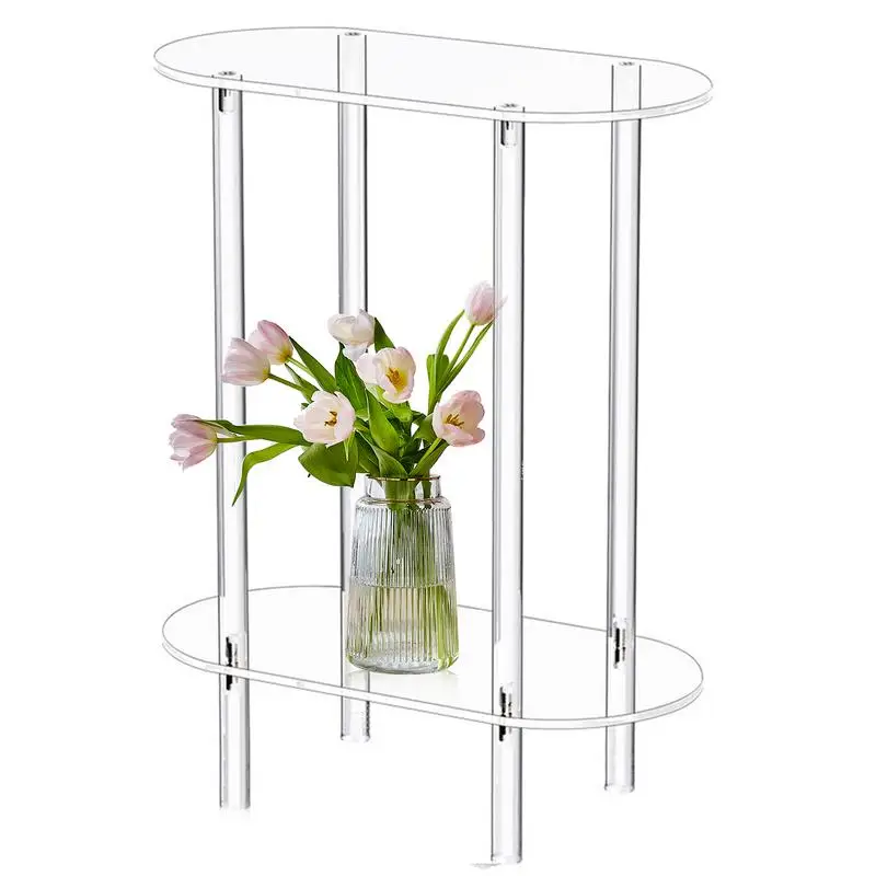 

Acrylic Drink Table 2-tier Clear Transparent Square End Table For Modern Living Room Side Table For Drinks Bedroom, Home