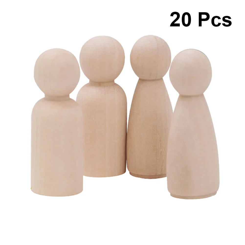 20 Pcs Wood Puppets Wooden for DIY Nail People Toys Bamboo Unfinished Preschool