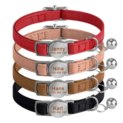 सुरक्षा ब्रेकअवे एंटी-लॉस्ट कैट कॉलर उत्कीर्णन व्यक्तिगत चमड़े के कॉलर मुफ्त नाम बेल पालतू बिल्लियों सहायक उपकरण के साथ 10 best sales टूटे हुए बिल्ली के कॉलर - №9