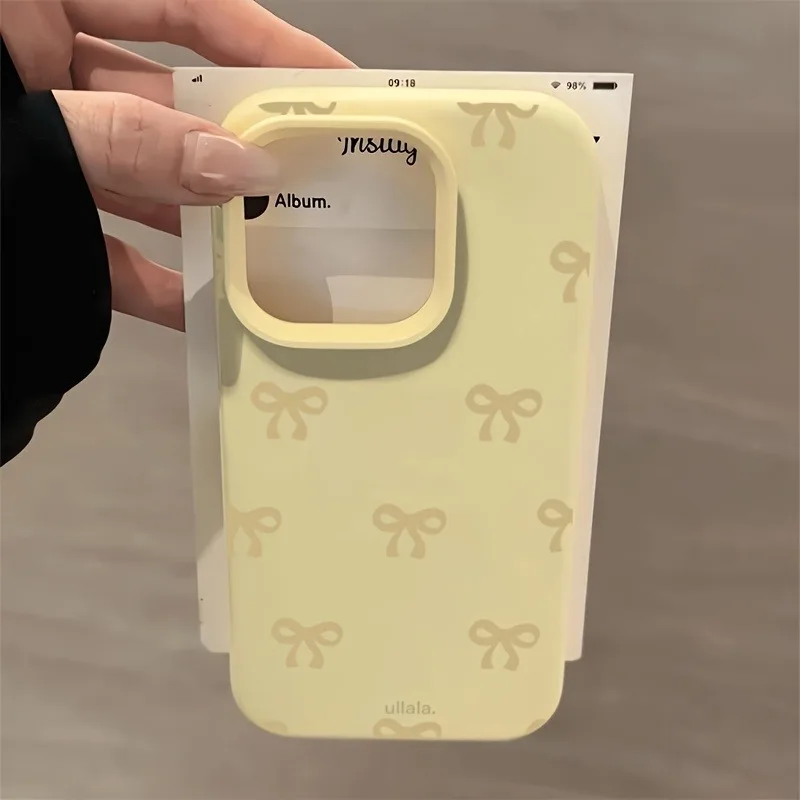 Żółte etui na telefon z nadrukiem kokardek do iPhone 17 11 12 13 14 15 16 Pro Max, silikonowe etui na iPhone…