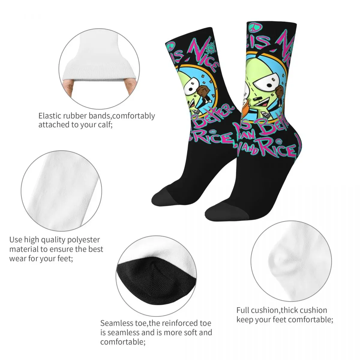 Autumn Winter Harajuku Unisex Peace Is Nice Invader Zim Socks Cartoon Breathable Soccer Socks