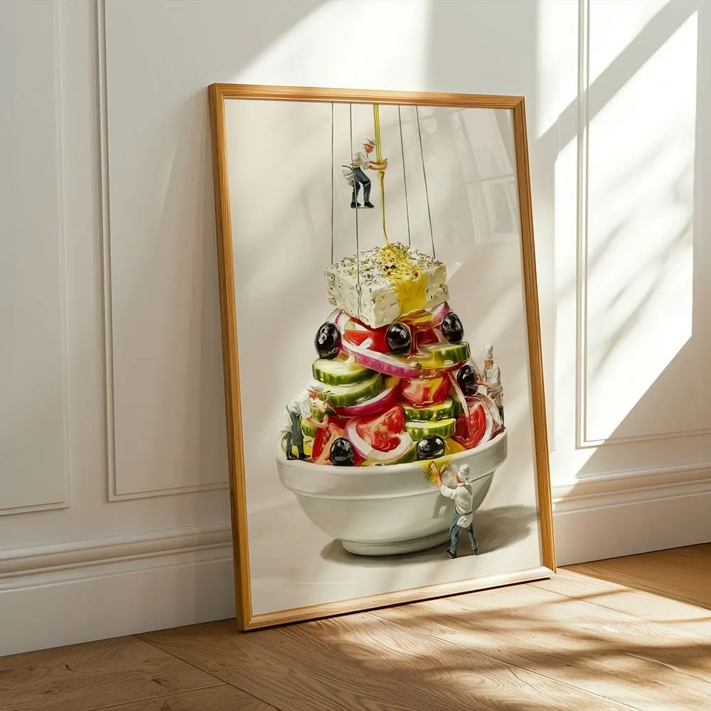 Abstract Mini Chef Salad Canvas Wall Decor Picture, 2D Printed Poster Wall Art, Fun Home Decor Gift For Dining Room And Kitchen
