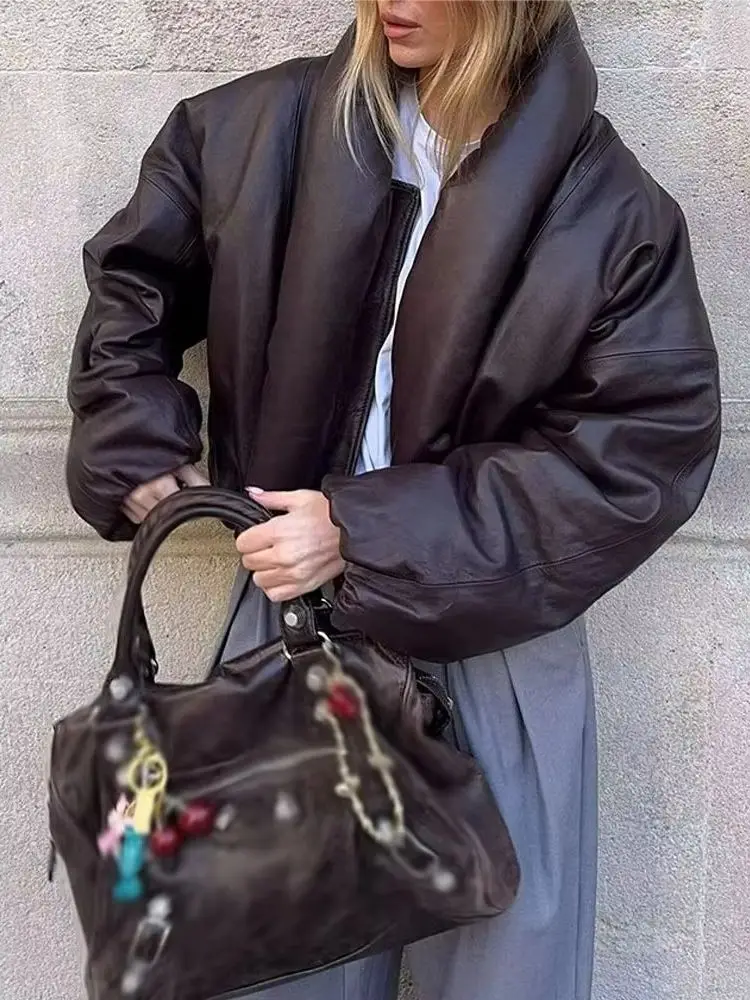 

HH Women's Winter Streetwear Style Long Sleeves Coats Solid Zipper Female Fashion High Street Turn-Down Collar Short Jackets