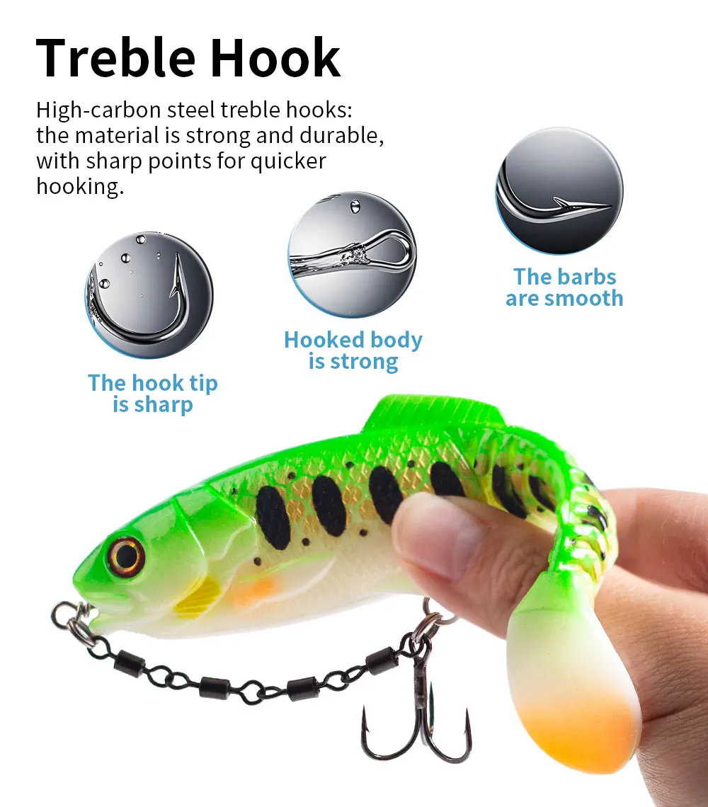 Hanlin 13,5cm/27g Weichköder T-Schwanz Angelköder Bluegill Swimbaits Silikon Goby Jig Pailletten Sinkender Minnow für Hecht und Barsch – Detail 6