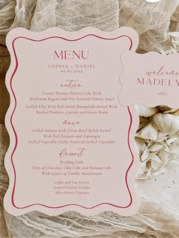 50szt Luksusowe menu żywności weselnej Personalizuj kartę papierową Laserowo wycinane różową kartę papierową na menu baru weselnego i urodzinowego — zdjęcie 2