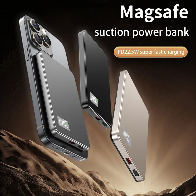 50000mAh Ultra Thin Power Bank Magnetic Wireless Fast Charging Portable Wireless Ultra Slim Card Design For iPhone Samsung