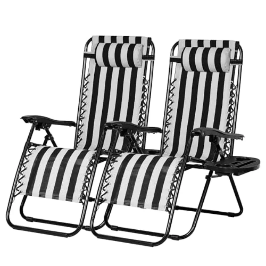 

Set of 2 Relaxing Recliners Patio Chairs Adjustable Steel Mesh Zero Gravity Lounge Chair Beach Chairs with Pillow and Cup Holde
