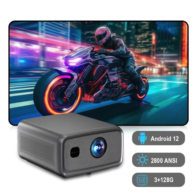 4K 1080P 2800 ANSI Android 12 LCD LED Video Projector Portable Home Theater WiFi Beamer for Office Home Cinema