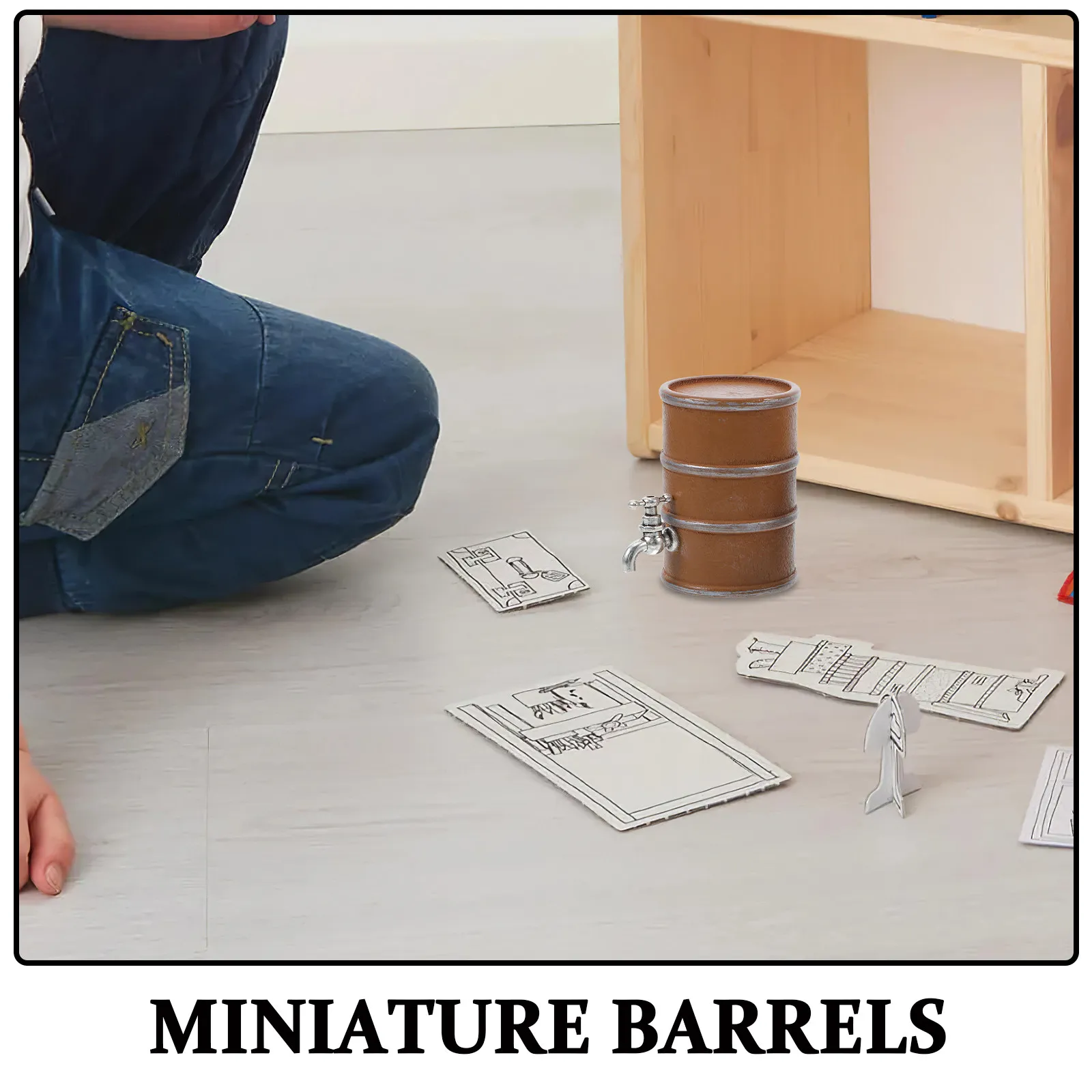 2Pcs Lifelike Mini Wine Barrel with Faucet for Dollhouse Decor Miniature Kitchen Accessories Wooden Barrel Prop for Photography view 2