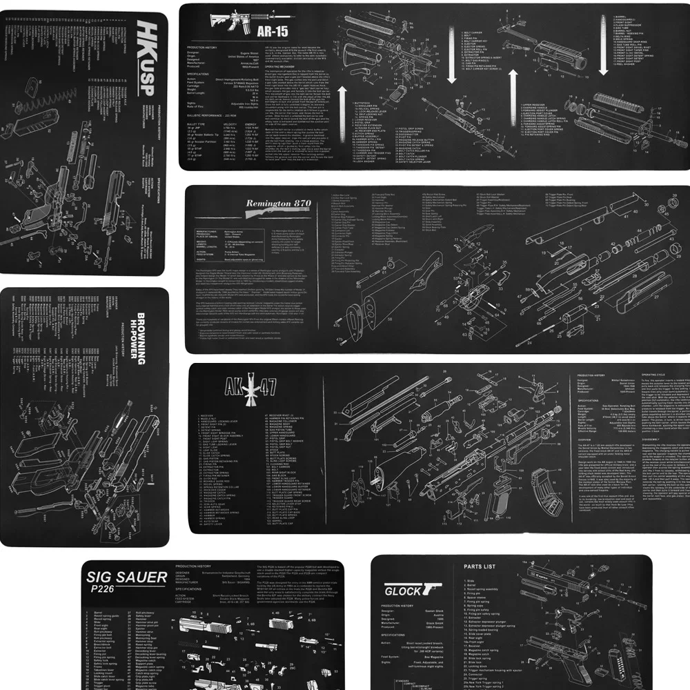 

Gun Cleaning PU Leather Mat Parts Instructions XXL Mouse Pad For AR15 AK47 Remington 870 GLOCK CZ-75 Punisher P220 P320 M92 1911