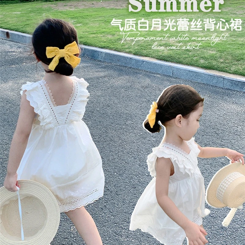 Summer Girls Dress Fashion Lace Princess Dresses Children Backless Party Kids Dress Korean Flower Girl Dresses 2 3 4 5 6 7Yrs