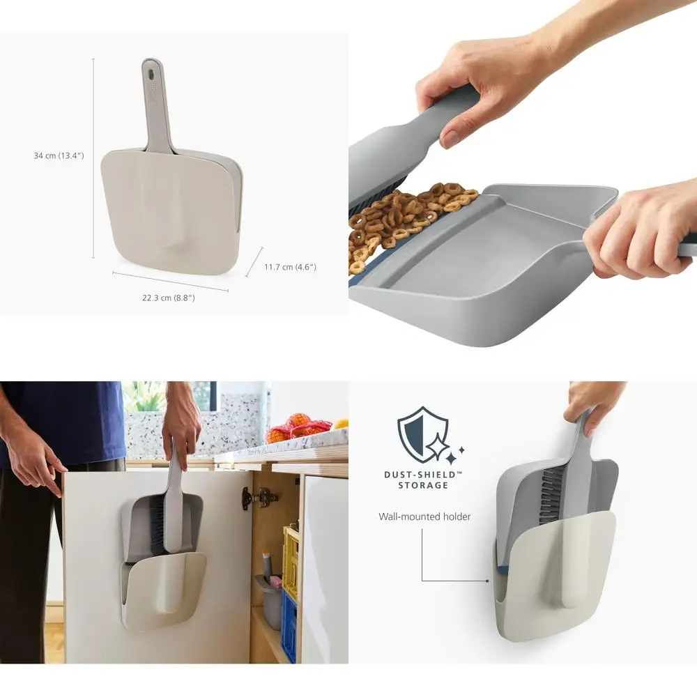 

Compact Wall-Mounted Dustpan and Brush Set with Dust-Shield for Indoor Use