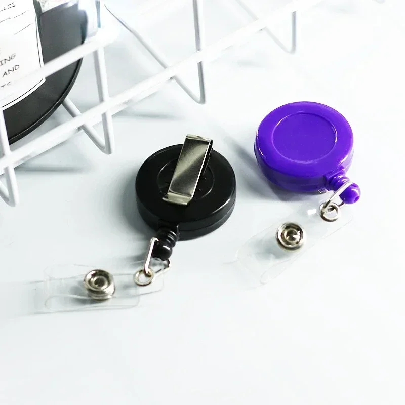 1pc Retractable Badge Reel Round Plastic Solid Color Badge Reels for Working Permit Nurse Staff Pass Work ID Card Clip Reel