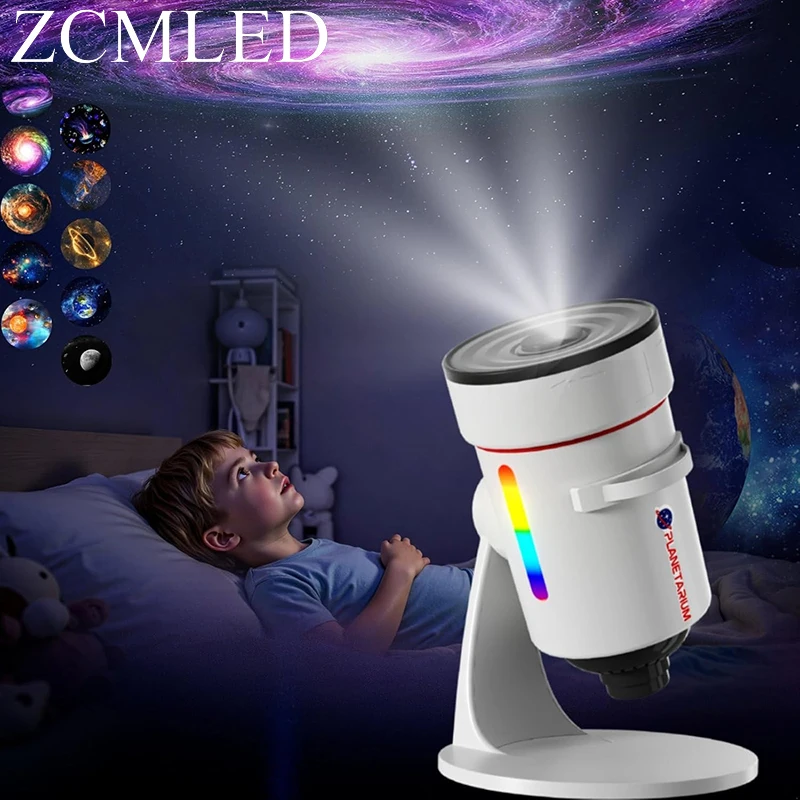 

Galaxy Projector with 10 Slides Image Planetarium BedRoom Decor Lights 360° Rotation 1/2/4Timer off &8 LED Color Night Light