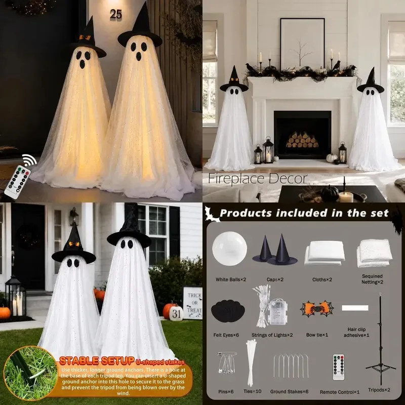 for Outdoor Halloween decorations, indoor Halloween party decorations, ghost decorations with remote control light strings