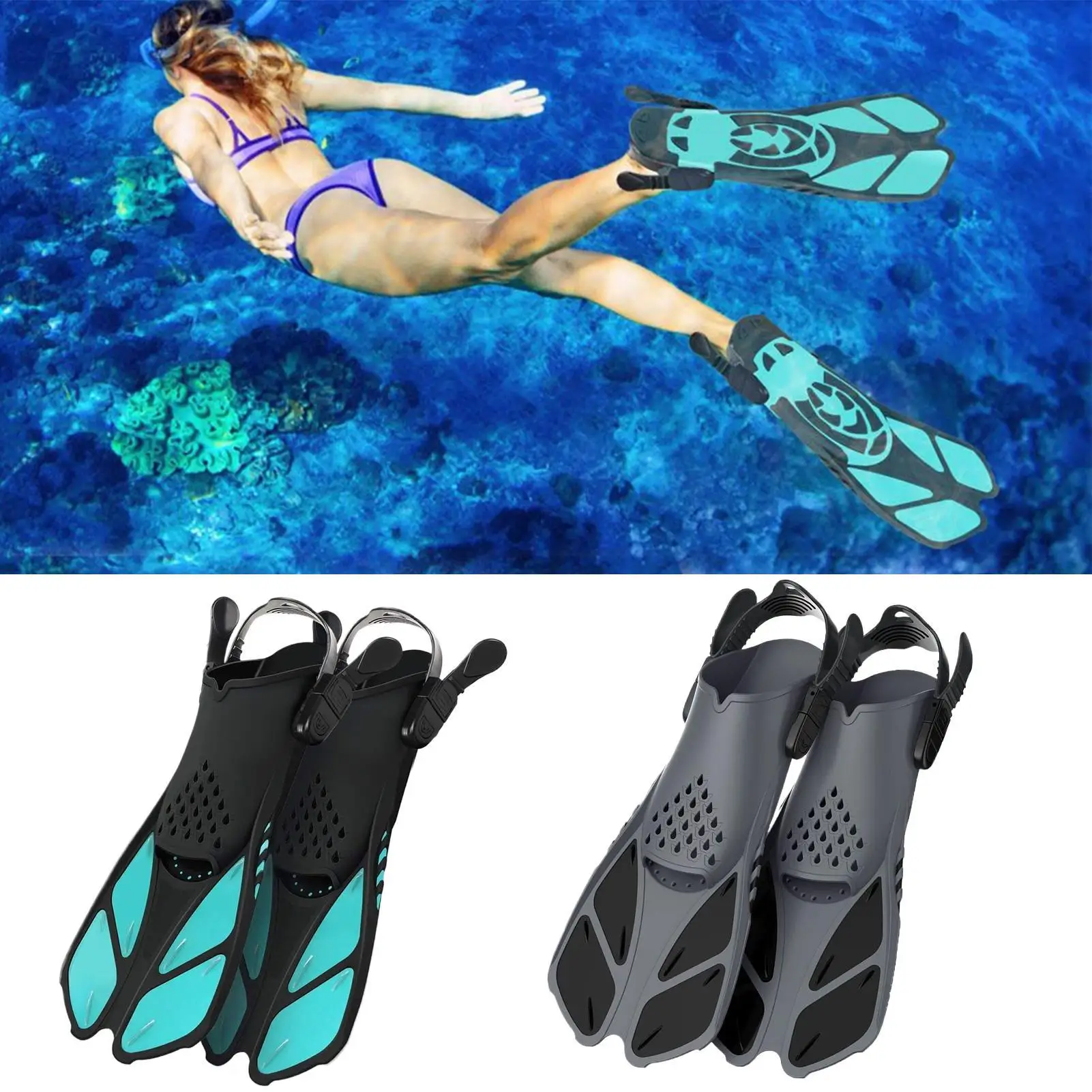 

Ласты для плавания, регулируемые ласты для снорклинга, короткие силиконовые ласты для дайвинга с открытым задником