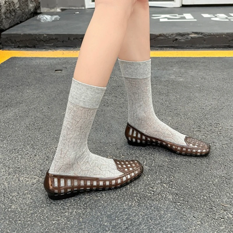 Korean Summer Transparent Crystal Jelly Shoes Women Low Top Casual Sandals Adult Flip Flops Flat Upgraded Pvc Summer Shoes image 6