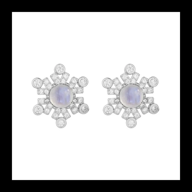 Ins رائجة البيع مجوهرات 925 حقيبة سداسية فضية مع ندفة الثلج Moonstone وأقراط أقراط نسائية عصرية