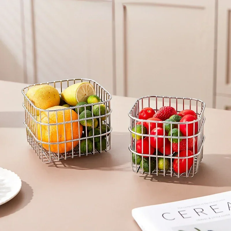 

Stainless Steel Storage Basket Kitchen Fruit Vegetable Bowl Countertop Metal Wire Basket Home Desktop Dishes Drain Organizer