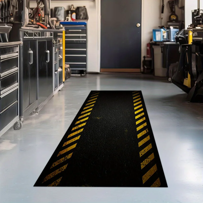 VIKAMA Multi-Vehicle Parking Mat, Motorcycle Car Bicycle Design, Black Long Rug for Garage Decor & Play Areas, Non-Slip