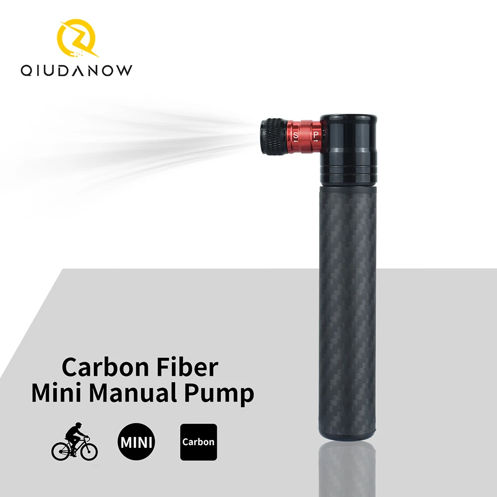 QIUDANOW Carbonfaser Mini-Fahrradpumpe 90PSI Handpumpe mit Schnellwechselventil Passend für Presta/Schrader Ventile für MTB/Rennrad