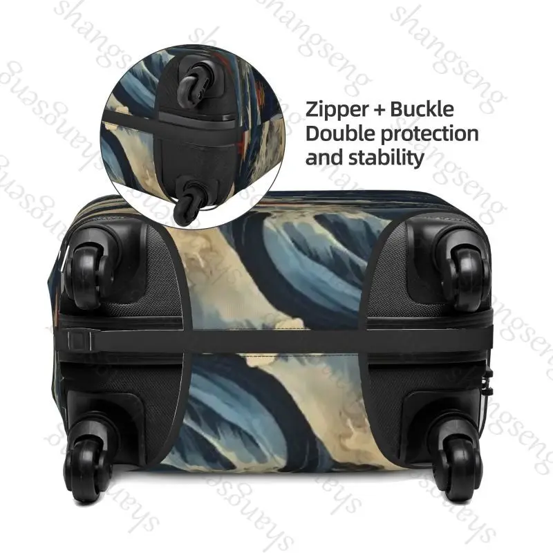 Japanese Ukiyo-e Wave Mount Fuji Travel suitcase protective case, suitcase cover, elastic washable Luggage cover, 18-32 in