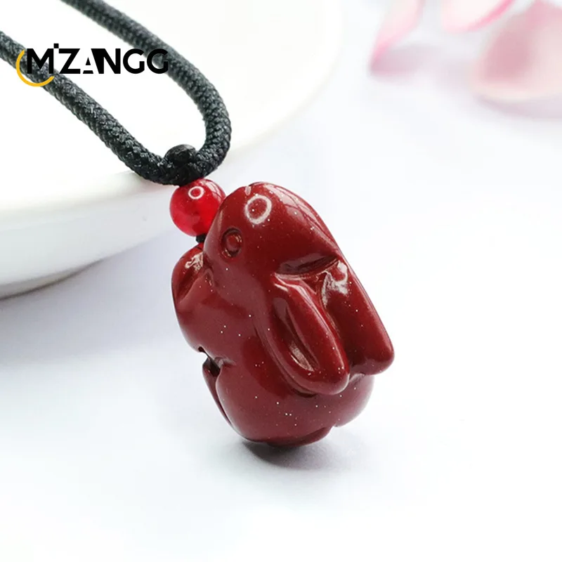 Genuine Natural Cinnabar Pendant Purple Gold Sand Rabbit Necklace Exquisite Cute Luxury Ladies Jewelry Mascot Holiday Gift