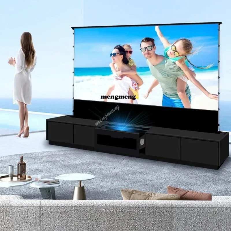 X188 120'' Black Smart Laser TV Cabinet +UST ALR Projector Screen Motorized Floor Rising Screen for Ultra Short Throw Laser Proj view 3