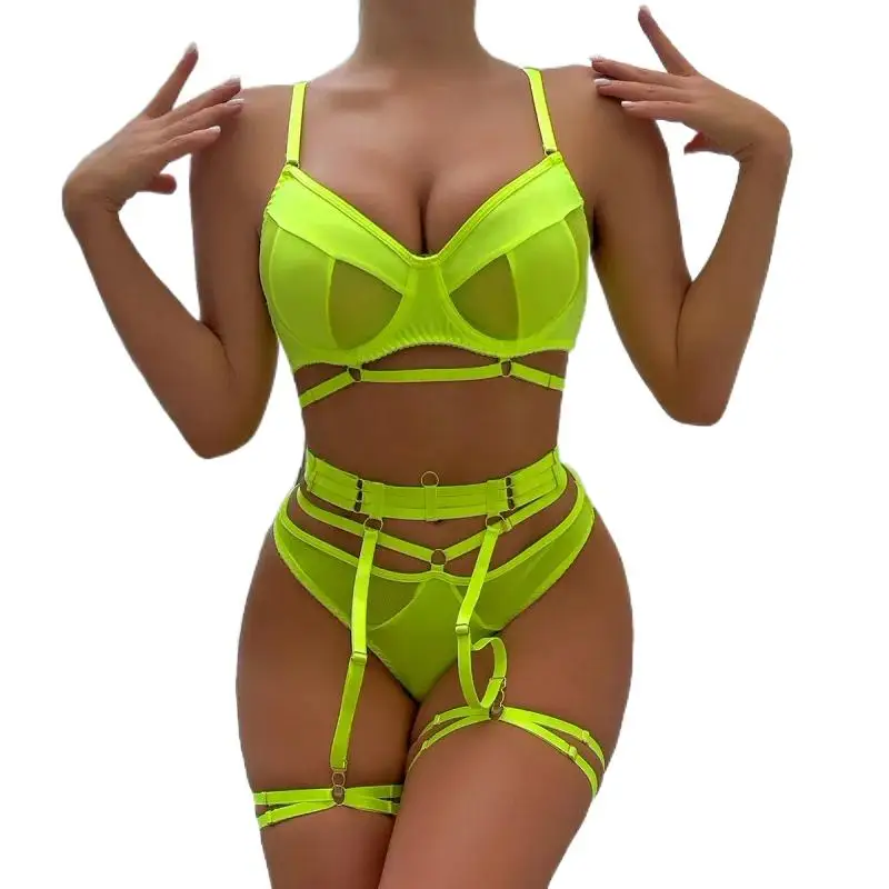 Bikini Fashion Sexy Match Sets Complex Heavy Craft Underwear Mesh Splicing Tape Leg Ring