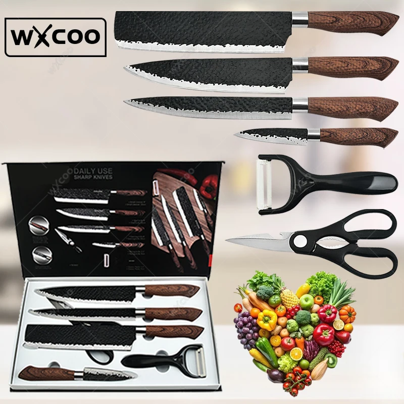 

Stainless Steel Kitchen Knives Set Tools Forged Kitchen Knife Scissors Ceramic Peeler Chef Slicer Nakiri Paring Knife Gift Case