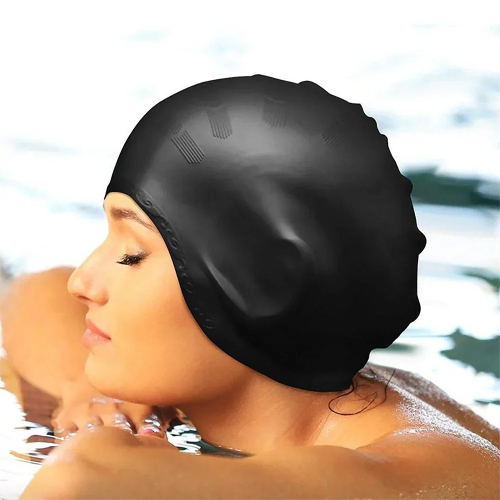 Gehörschutz Silikon-Schwimmkappe Unisex Professionelle Große Schwimmhaube Hochelastischer Gummi Haarschutz Rutschfeste Schwimmkappe – Detail 4