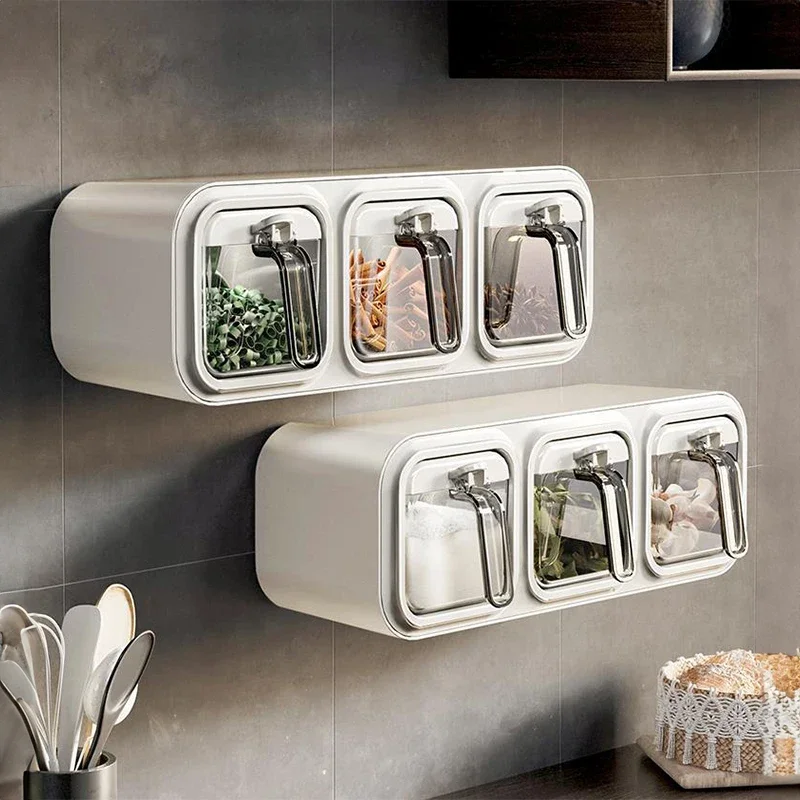 Kitchen Seasoning Box Wall Mounted Organizer Boxes Condiment Door Storage and Organization Jars for Spices Home Gadgets & Garden