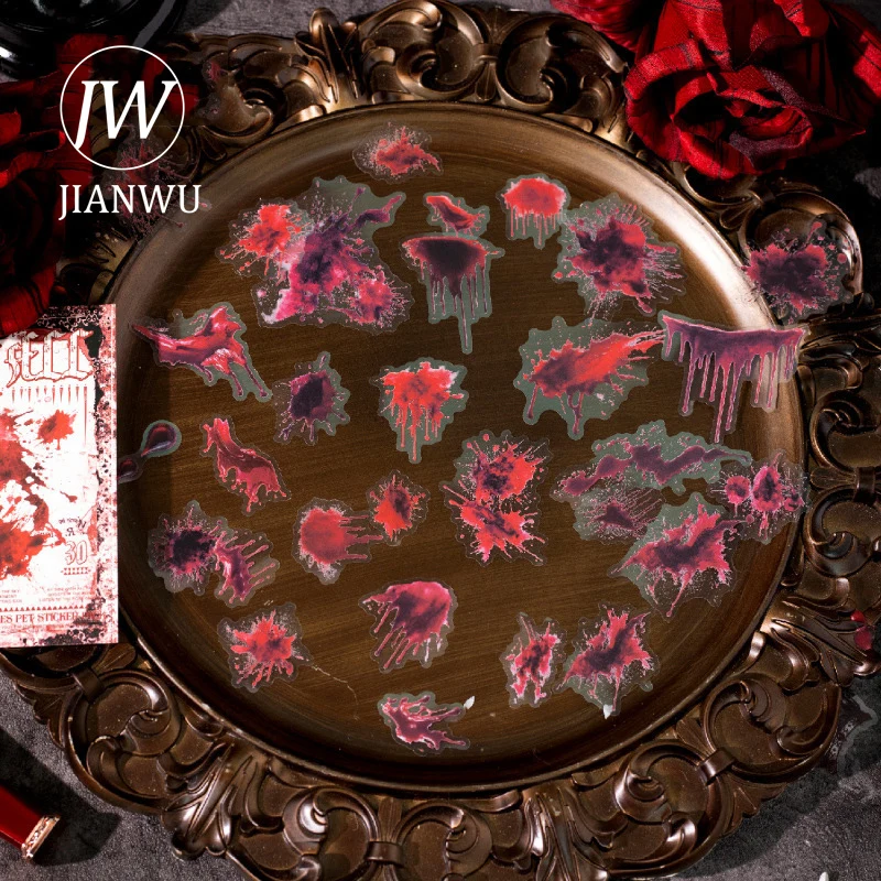 JIANWU Night Falls Series Vintage Dark Flower Character Landscape Material Collage PET Sticker Creative DIY Journal Stationery