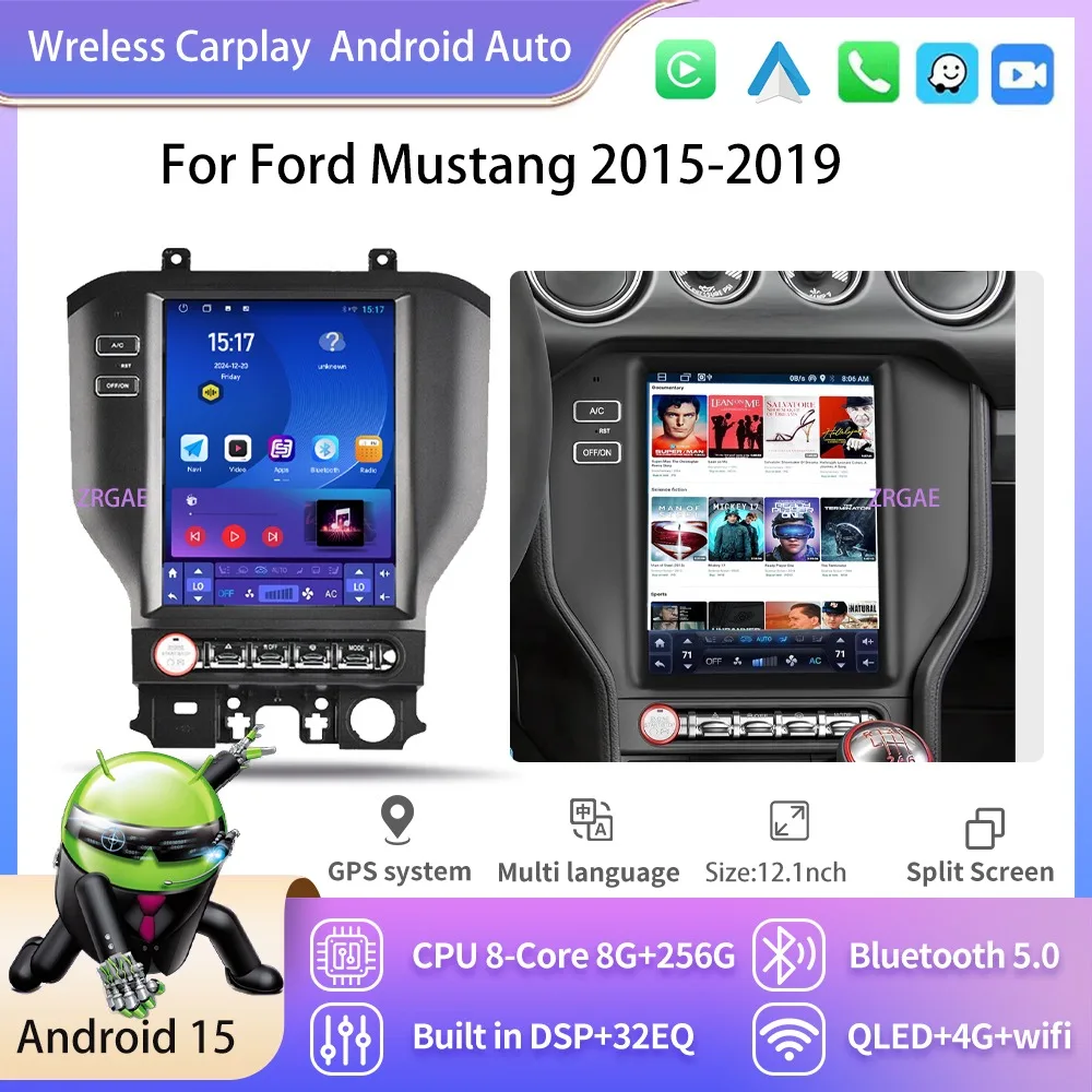 Car Radio For Ford Mustang 2015-2019 Multimedia Video Player Tesla Style Carplay  Android Car Audio Head Unit Upgrade Navigation